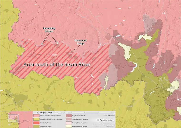 Carte du secteur de Koursk montrant la zone au sud de la rivière Seym