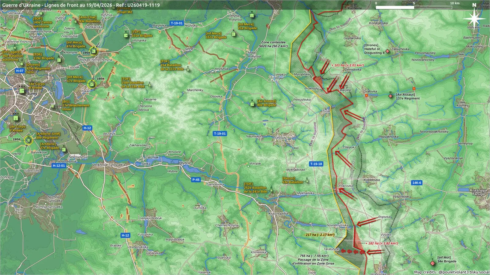 Carte des lignes de front à l’est de Soumy, de Myropillia à Krasnopillia