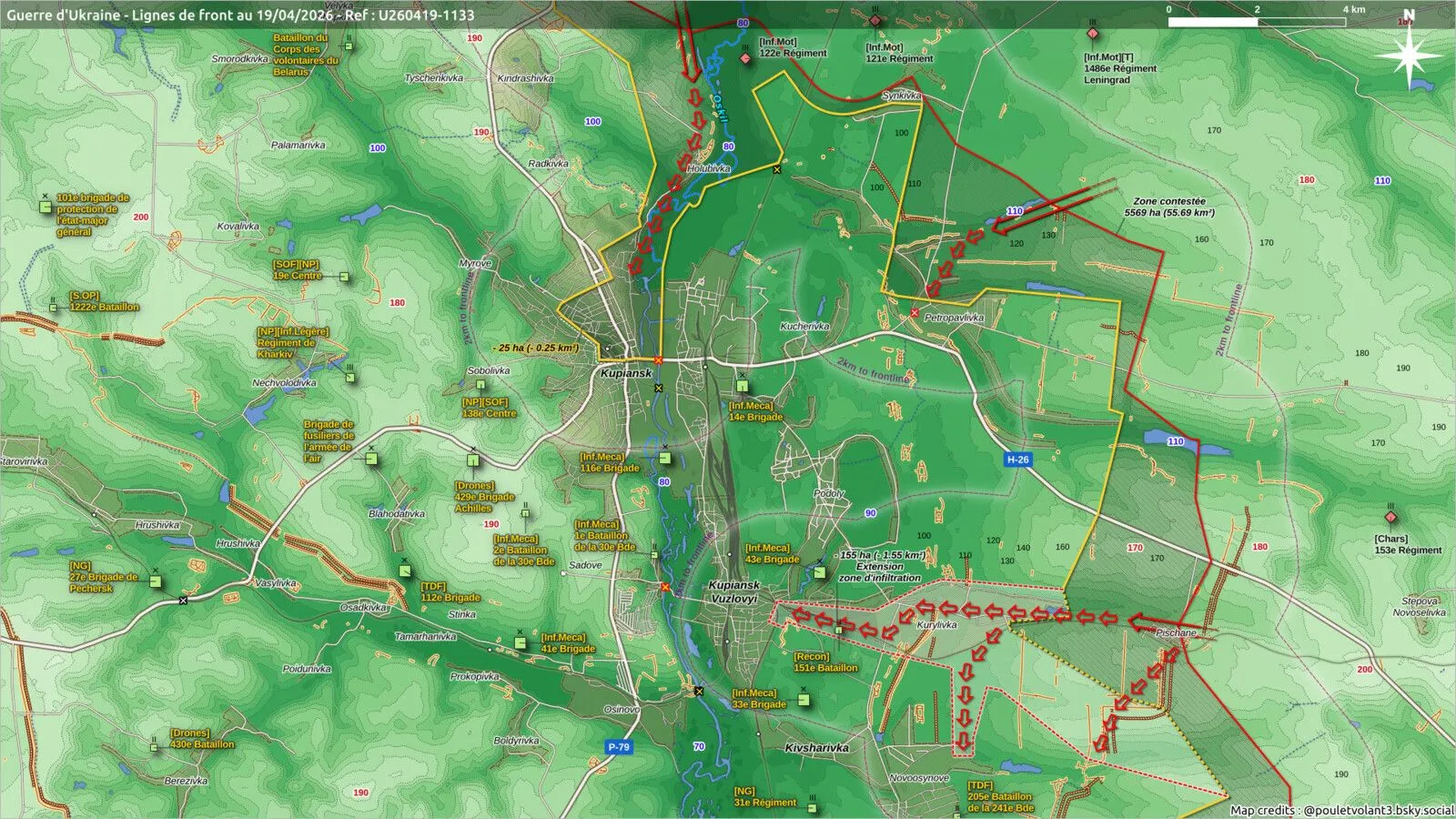 Carte du front autour de Koupiansk et de la rivière Oskil