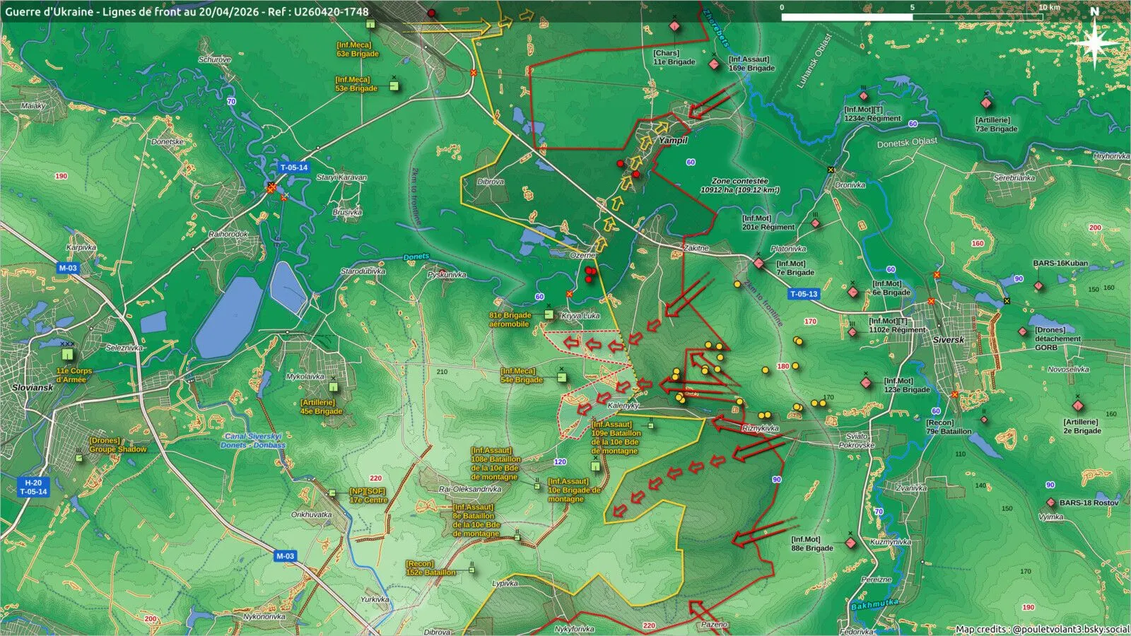 Carte du front de Yampil à Siversk, avec la poussée ukrainienne vers Lyman