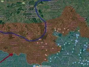 Carte du secteur de Glushkovo au sud de la rivière Seym, avancée ukrainienne fléchée